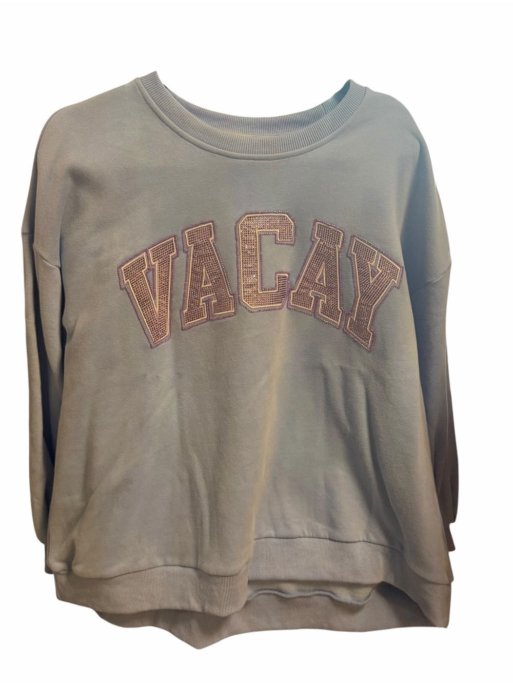 QUEEN OF SPARKLES Sage Green 'VACAY' Crewneck Sweatshirt